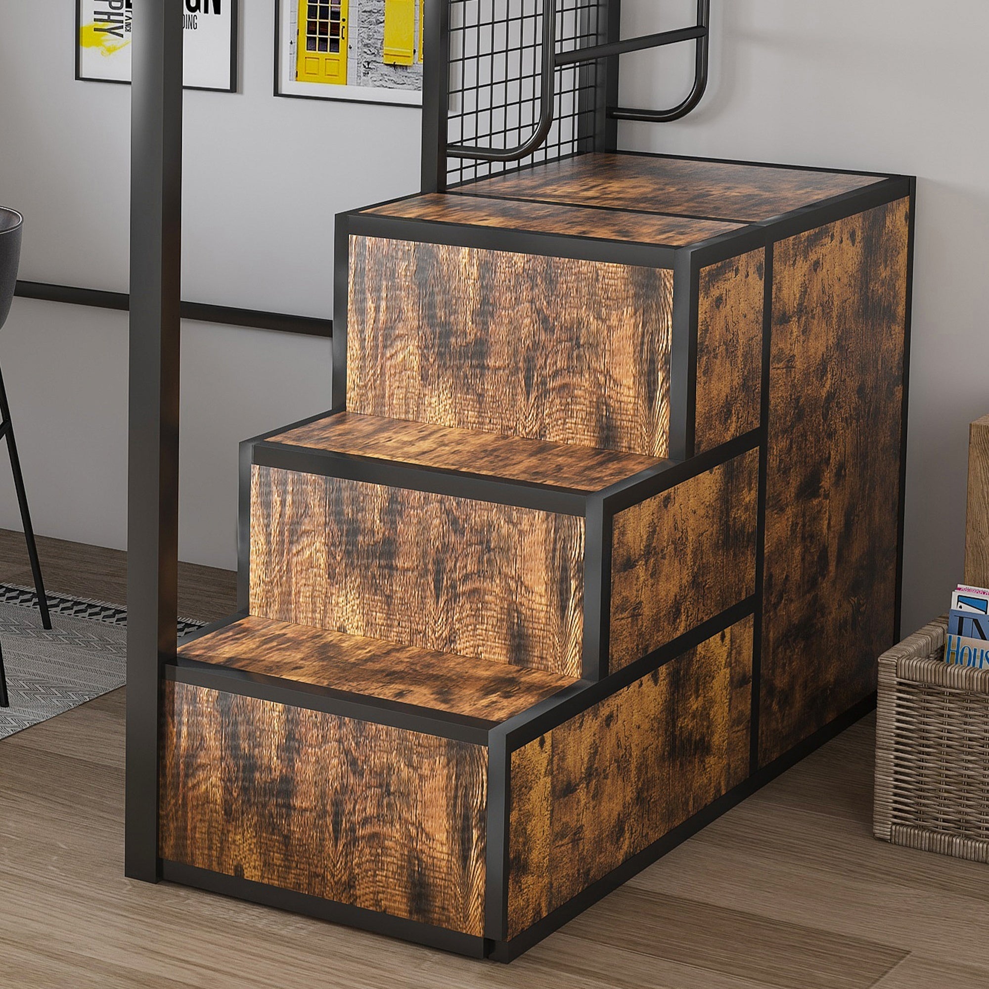 Bellemave® Metal Full Loft Bed with Staircase, Desk, USB Charging, Wardrobe and Storage Drawers & Shelves for Adults, Kids, Teens - Bellemave