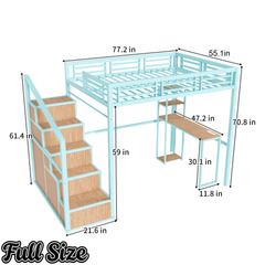 Bellemave® Metal Full Loft Bed with Staircase, Desk, USB Charging, Wardrobe and Storage Drawers & Shelves for Adults, Kids, Teens - Bellemave