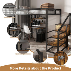 Bellemave® Metal Full Loft Bed with Staircase, Desk, USB Charging, Wardrobe and Storage Drawers & Shelves for Adults, Kids, Teens - Bellemave