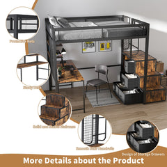 Bellemave® Metal Full Loft Bed with Staircase, Desk, USB Charging, Wardrobe and Storage Drawers & Shelves for Adults, Kids, Teens - Bellemave