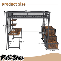 Bellemave® Metal Full Loft Bed with Staircase, Desk, USB Charging, Wardrobe and Storage Drawers & Shelves for Adults, Kids, Teens - Bellemave