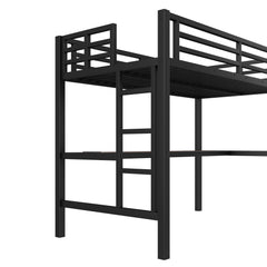 Bellemave® Metal Full Size Loft Bed with Desk and Charging Station,Heavy Duty Loft Bed Frame with LED Lights and USB, Black - Bellemave