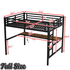 Bellemave® Metal Full Size Loft Bed with Desk and Charging Station,Heavy Duty Loft Bed Frame with LED Lights and USB, Black - Bellemave