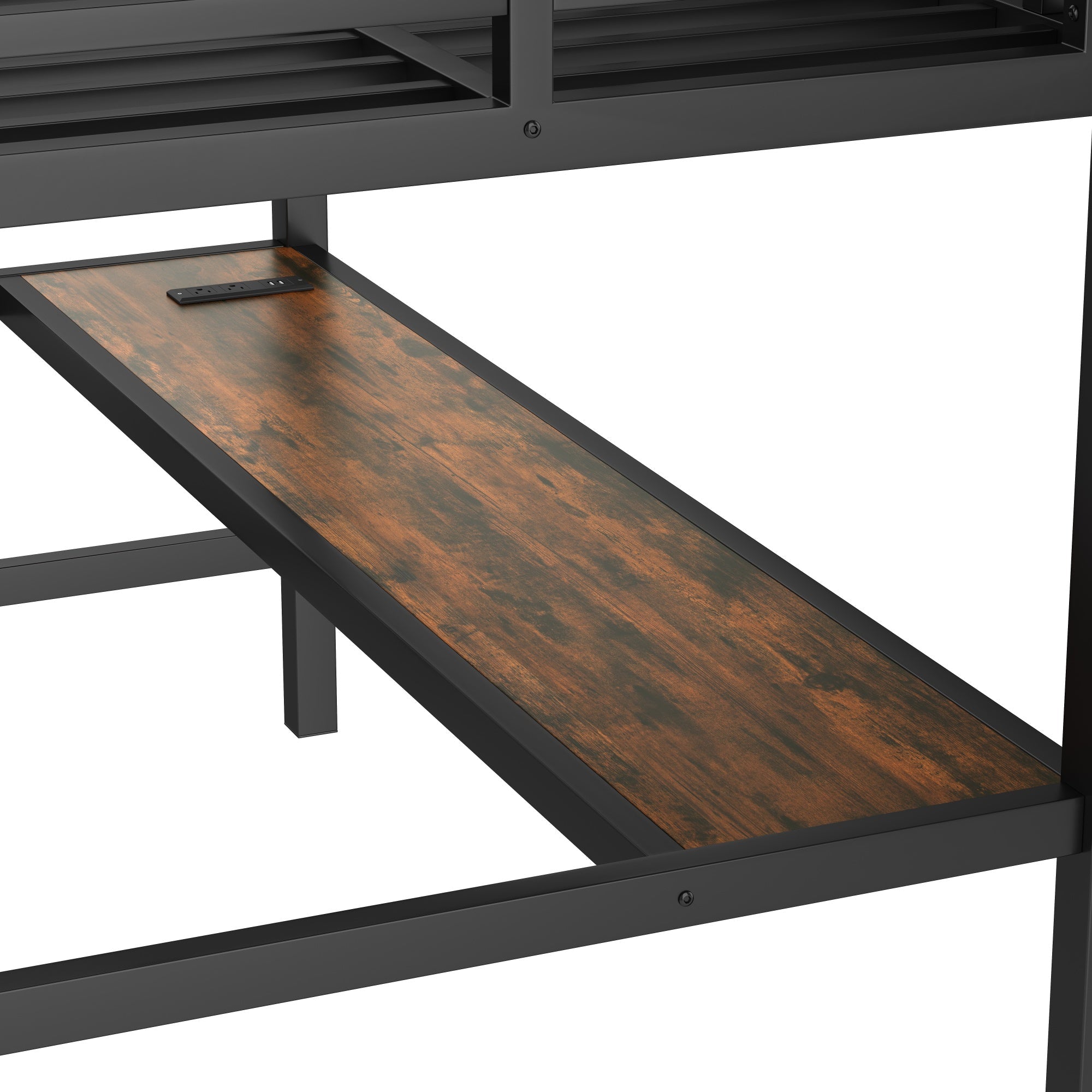 Bellemave® Metal Full Size Loft Bed with Desk and Charging Station,Heavy Duty Loft Bed Frame with LED Lights and USB, Black - Bellemave