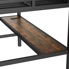 Bellemave® Metal Full Size Loft Bed with Desk and Charging Station,Heavy Duty Loft Bed Frame with LED Lights and USB, Black - Bellemave