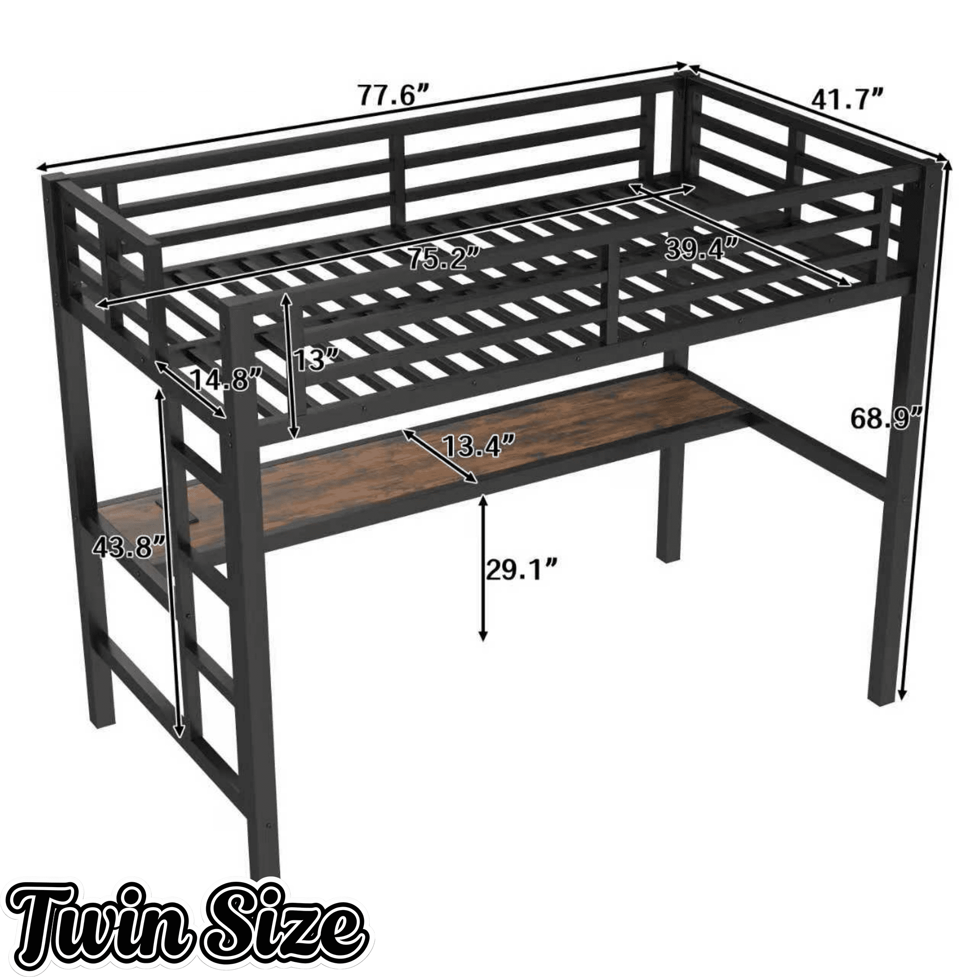 Bellemave® Metal Full Size Loft Bed with Desk and Charging Station,Heavy Duty Loft Bed Frame with LED Lights and USB, Black - Bellemave