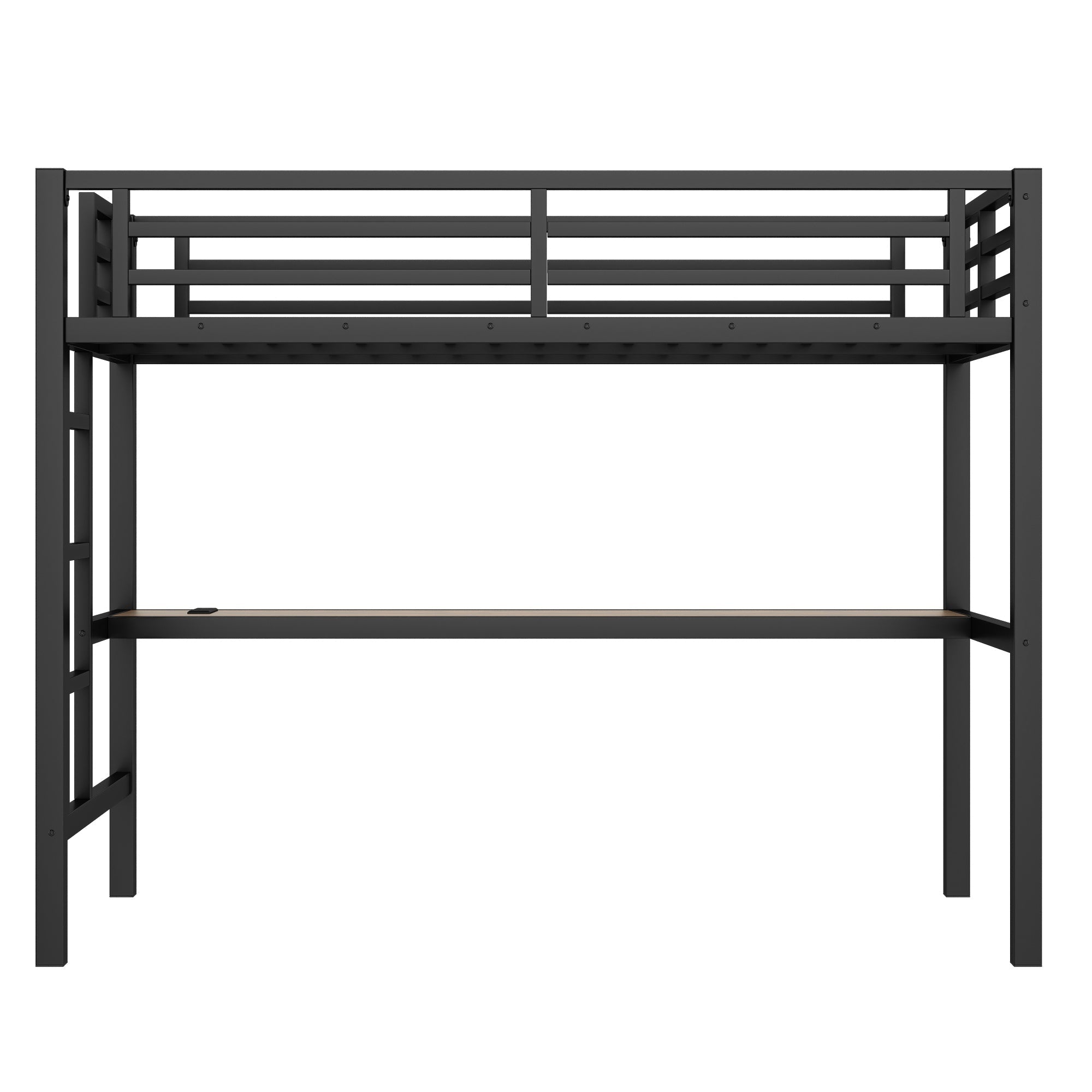 Bellemave® Metal Full Size Loft Bed with Desk and Charging Station,Heavy Duty Loft Bed Frame with LED Lights and USB, Black - Bellemave