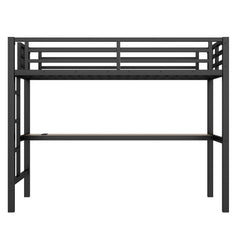 Bellemave® Metal Full Size Loft Bed with Desk and Charging Station,Heavy Duty Loft Bed Frame with LED Lights and USB, Black - Bellemave
