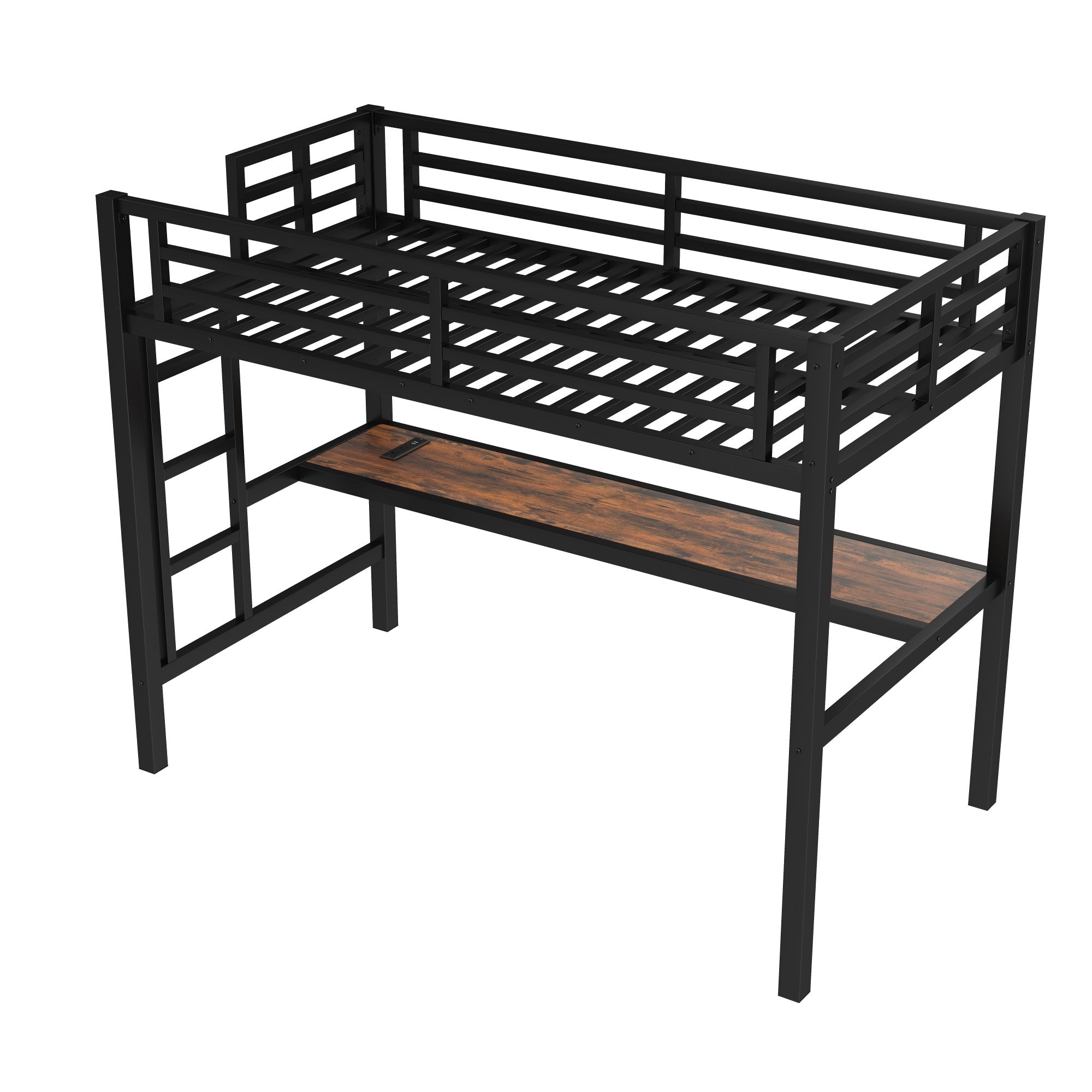 Bellemave® Metal Full Size Loft Bed with Desk and Charging Station,Heavy Duty Loft Bed Frame with LED Lights and USB, Black - Bellemave