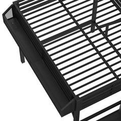 Bellemave® Metal Full Size Loft Bed with Stairs and Wardrobe,Heavy Duty Loft Bed Frame with LED Lights and Charging Station, Black Woodgrain - Bellemave