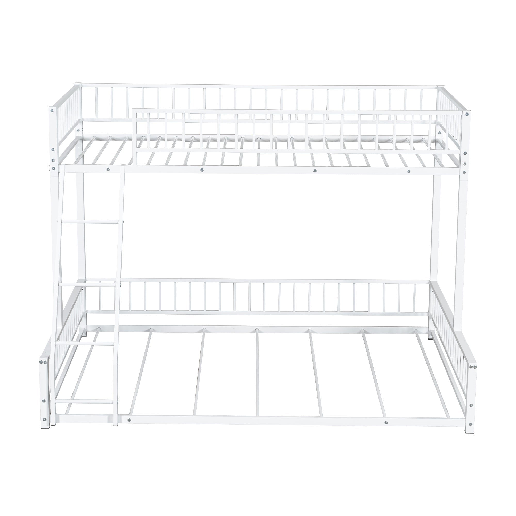 Bellemave® Metal Full XL Over Queen Floor bunk Bed with Ladder & Safety Guardrails, White - Bellemave