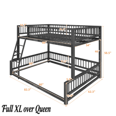 Bellemave® Metal Full XL Over Queen Floor bunk Bed with Ladder & Safety Guardrails, White - Bellemave