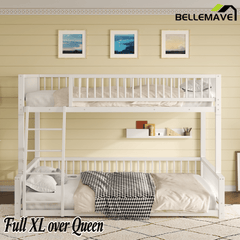 Bellemave® Metal Full XL Over Queen Floor bunk Bed with Ladder & Safety Guardrails, White - Bellemave
