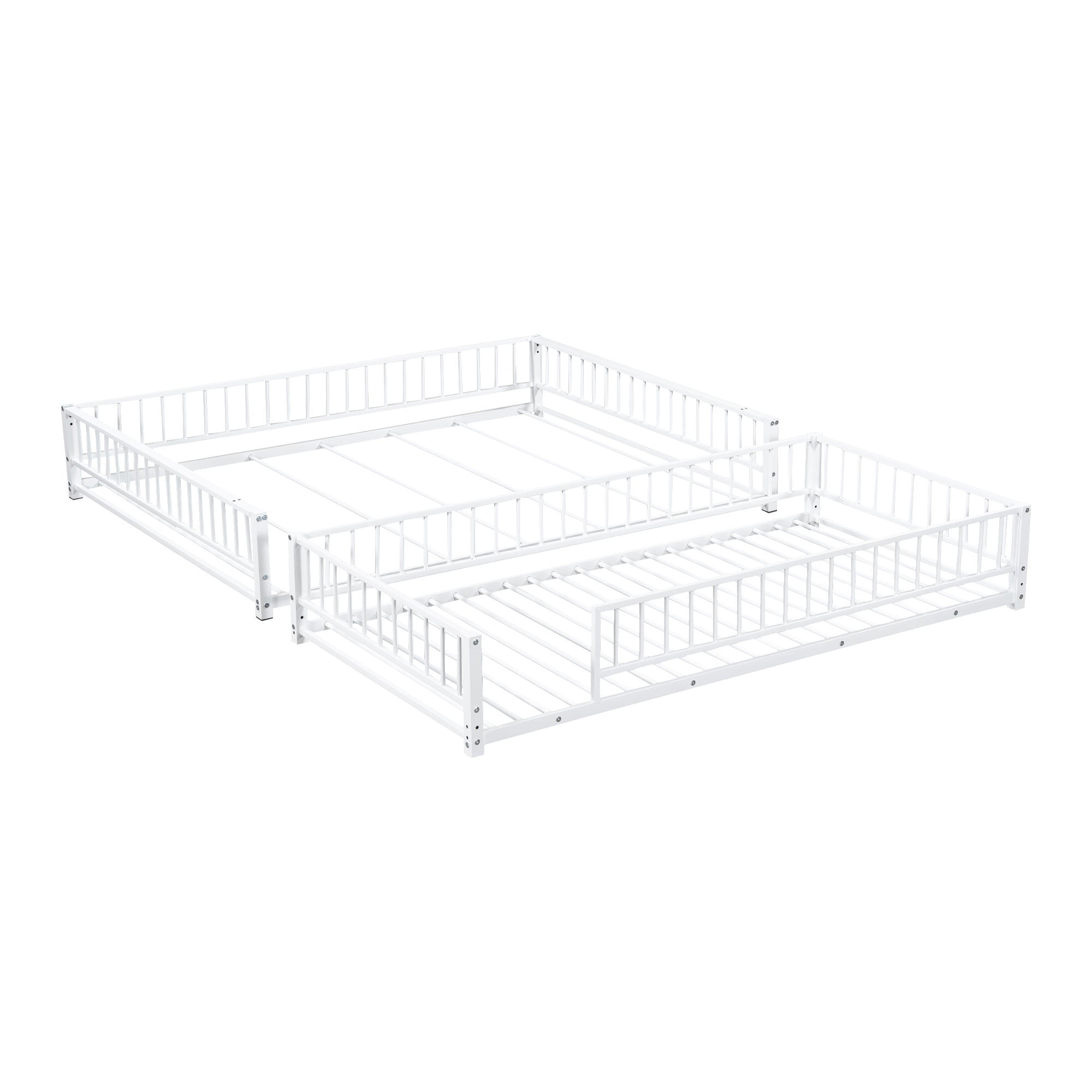 Bellemave® Metal Full XL Over Queen Floor bunk Bed with Ladder & Safety Guardrails, White - Bellemave