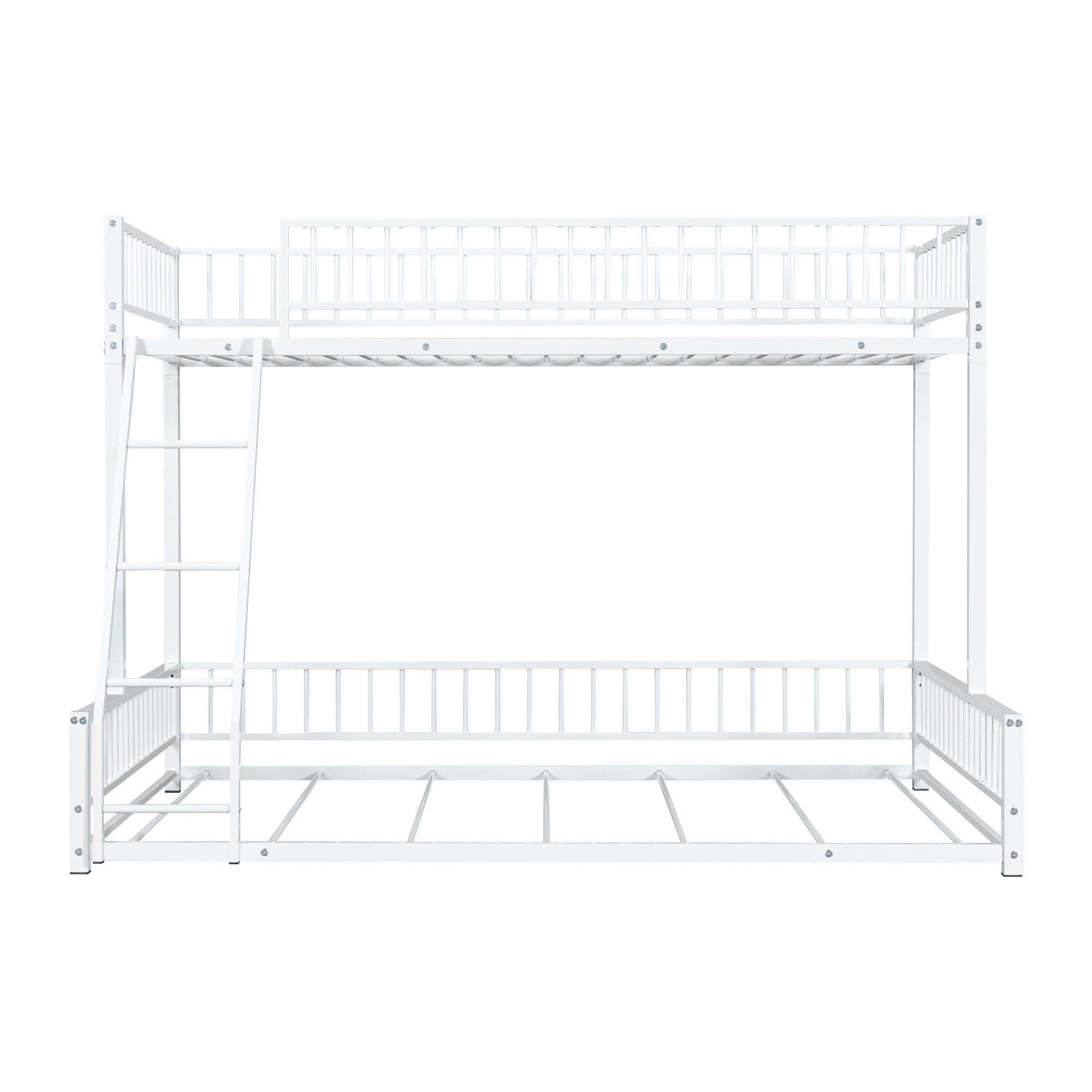 Bellemave® Metal Full XL Over Queen Floor bunk Bed with Ladder & Safety Guardrails, White - Bellemave