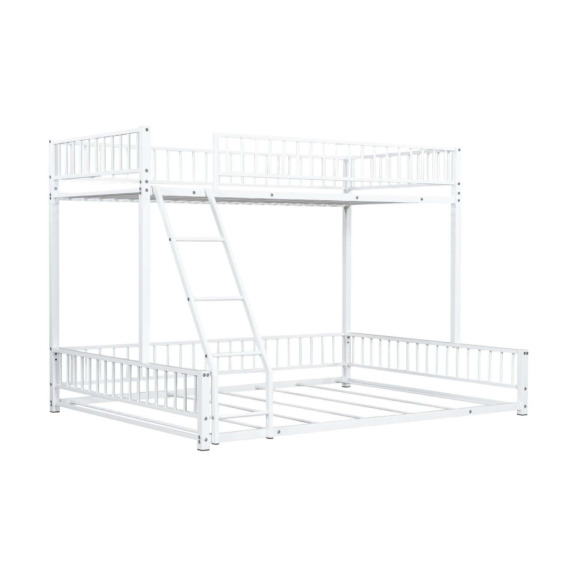 Bellemave® Metal Full XL Over Queen Floor bunk Bed with Ladder & Safety Guardrails, White - Bellemave
