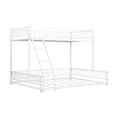 Bellemave® Metal Full XL Over Queen Floor bunk Bed with Ladder & Safety Guardrails, White - Bellemave