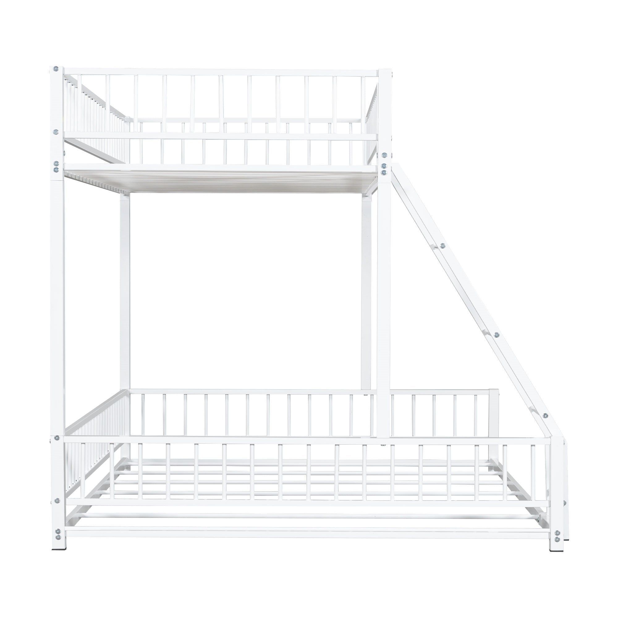 Bellemave® Metal Full XL Over Queen Floor bunk Bed with Ladder & Safety Guardrails, White - Bellemave