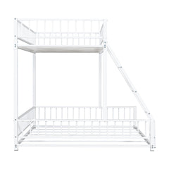 Bellemave® Metal Full XL Over Queen Floor bunk Bed with Ladder & Safety Guardrails, White - Bellemave