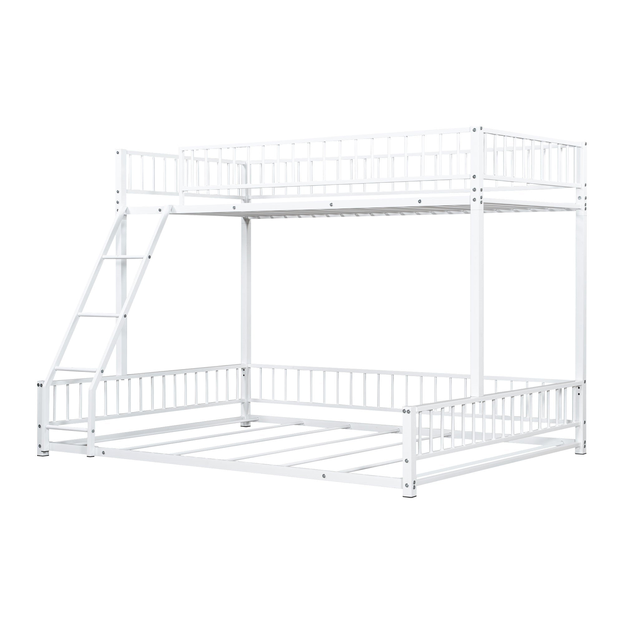 Bellemave® Metal Full XL Over Queen Floor bunk Bed with Ladder & Safety Guardrails, White - Bellemave