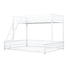 Bellemave® Metal Full XL Over Queen Floor bunk Bed with Ladder & Safety Guardrails, White - Bellemave