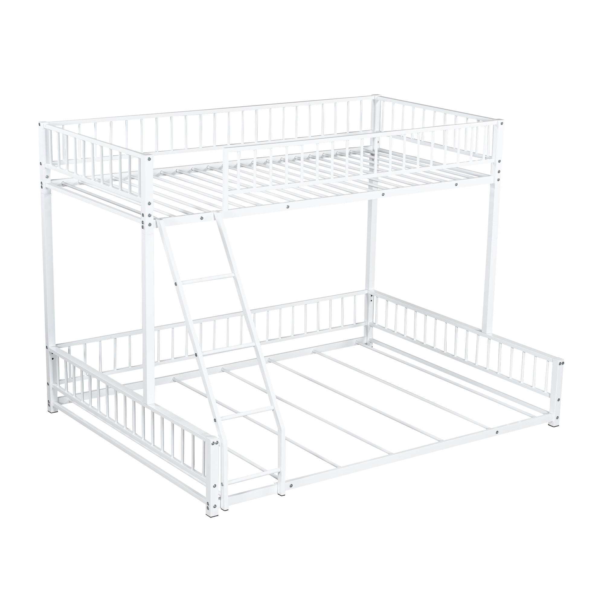Bellemave® Metal Full XL Over Queen Floor bunk Bed with Ladder & Safety Guardrails, White - Bellemave