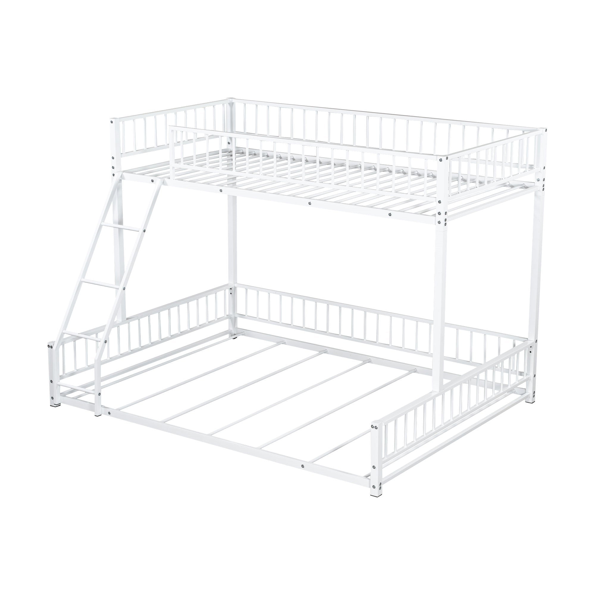 Bellemave® Metal Full XL Over Queen Floor bunk Bed with Ladder & Safety Guardrails, White - Bellemave