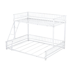 Bellemave® Metal Full XL Over Queen Floor bunk Bed with Ladder & Safety Guardrails, White - Bellemave