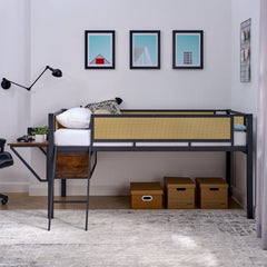 Bellemave® Metal Gaming Low Loft Bed with Desk and LED Lights - Bellemave