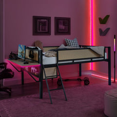 Bellemave® Metal Gaming Low Loft Bed with Desk and LED Lights - Bellemave