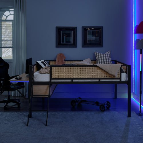 Bellemave® Metal Gaming Low Loft Bed with Desk and LED Lights - Bellemave