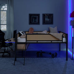 Bellemave® Metal Gaming Low Loft Bed with Desk and LED Lights - Bellemave