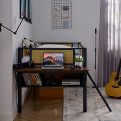 Bellemave® Metal Gaming Low Loft Bed with Desk and LED Lights - Bellemave