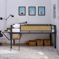 Bellemave® Metal Gaming Low Loft Bed with Desk and LED Lights - Bellemave