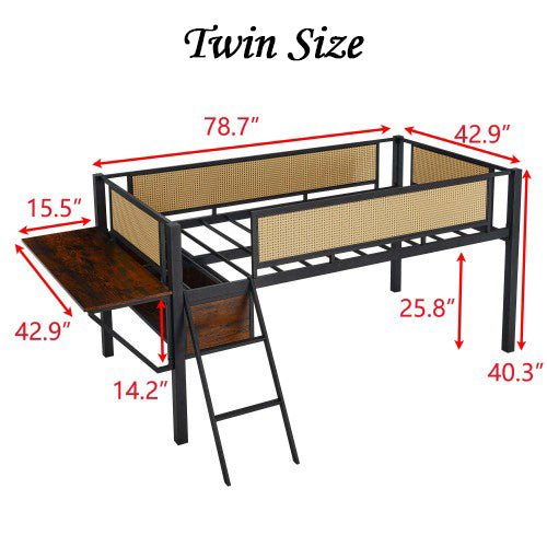 Bellemave® Metal Gaming Low Loft Bed with Desk and LED Lights - Bellemave