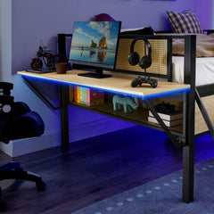 Bellemave® Metal Gaming Low Loft Bed with Desk and LED Lights - Bellemave