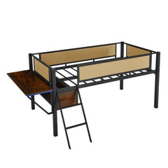 Bellemave® Metal Gaming Low Loft Bed with Desk and LED Lights - Bellemave
