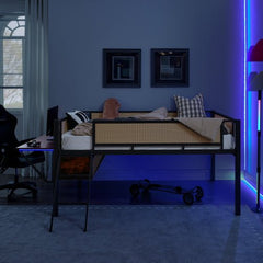 Bellemave® Metal Gaming Low Loft Bed with Desk and LED Lights - Bellemave