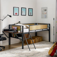 Bellemave® Metal Gaming Low Loft Bed with Desk and LED Lights - Bellemave