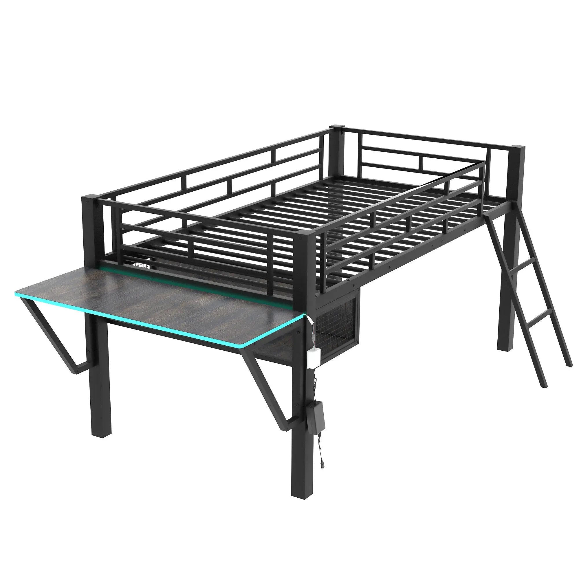 Bellemave® Metal Gaming Low Loft Bed with Desk, LED - Bellemave