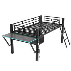 Bellemave® Metal Gaming Low Loft Bed with Desk, LED - Bellemave