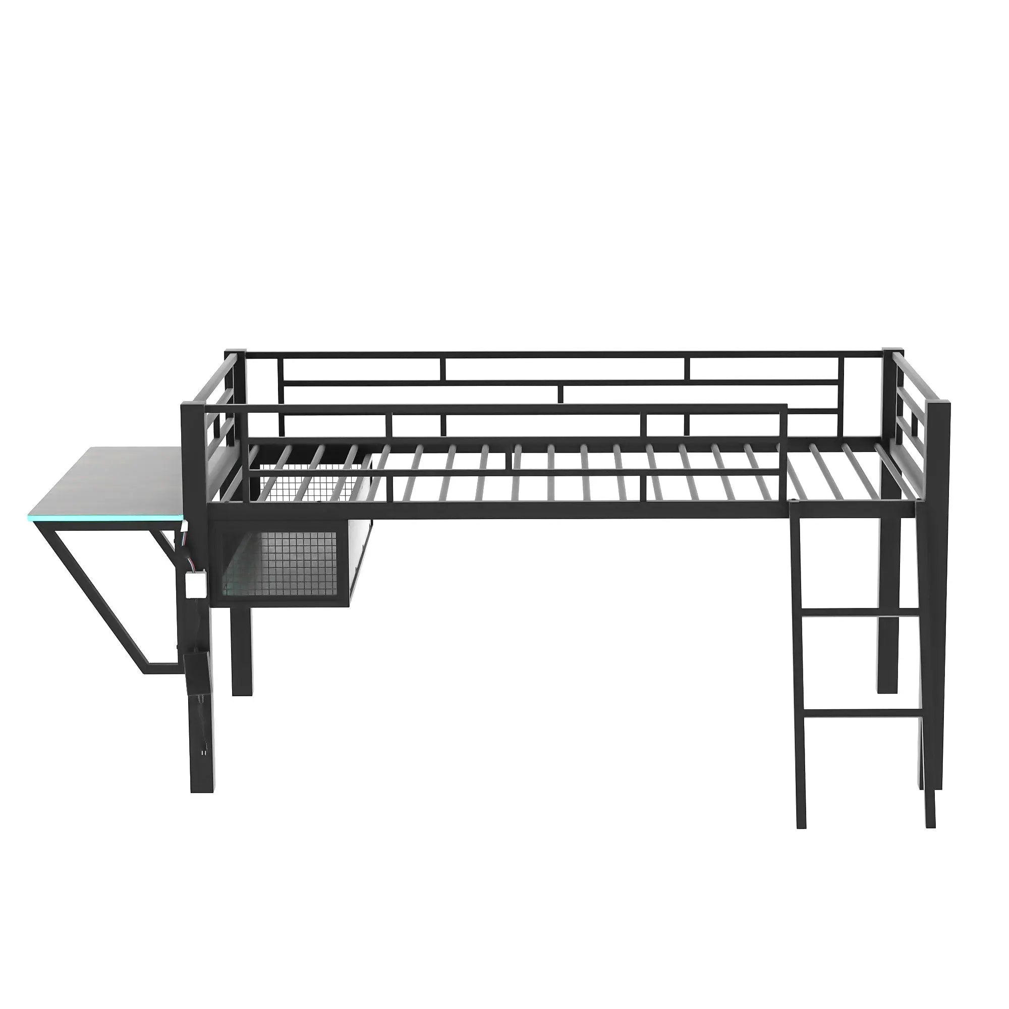 Bellemave® Metal Gaming Low Loft Bed with Desk, LED - Bellemave