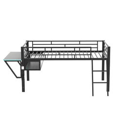 Bellemave® Metal Gaming Low Loft Bed with Desk, LED - Bellemave