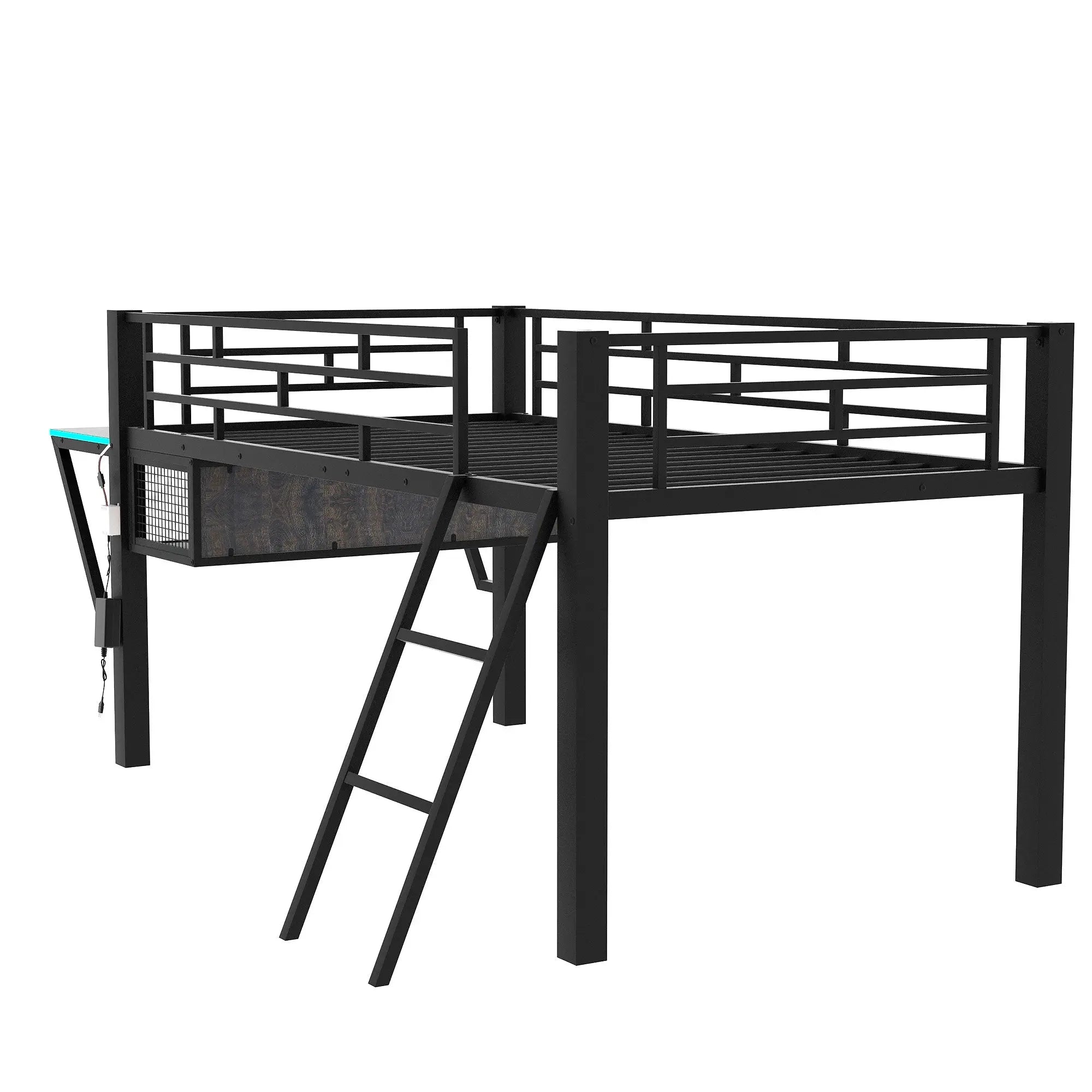 Bellemave® Metal Gaming Low Loft Bed with Desk, LED - Bellemave
