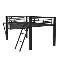 Bellemave® Metal Gaming Low Loft Bed with Desk, LED - Bellemave