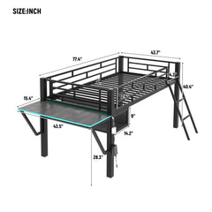 Bellemave® Metal Gaming Low Loft Bed with Desk, LED - Bellemave