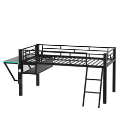 Bellemave® Metal Gaming Low Loft Bed with Desk, LED - Bellemave