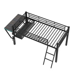 Bellemave® Metal Gaming Low Loft Bed with Desk, LED - Bellemave