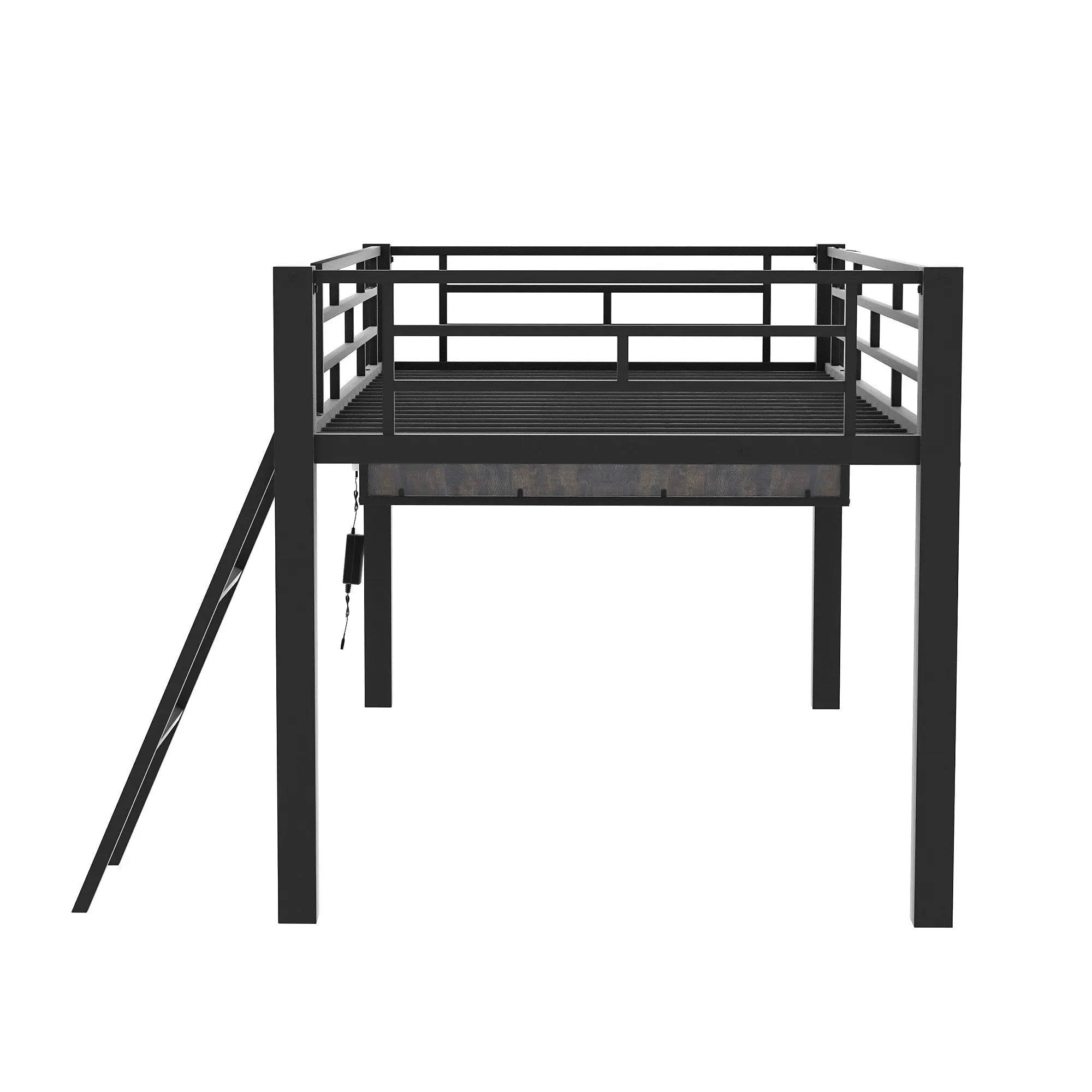 Bellemave® Metal Gaming Low Loft Bed with Desk, LED - Bellemave