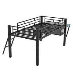 Bellemave® Metal Gaming Low Loft Bed with Desk, LED - Bellemave